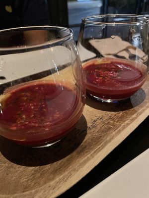 Appetizer, cold beetroot soup  at Wild Food in Granada