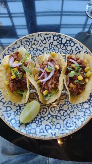 Spicy tacos, too much coriander at Wild Food in Granada