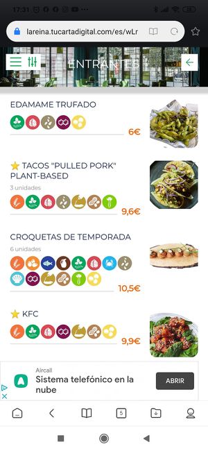 Carta entrantes 1 at Wild Food in Granada