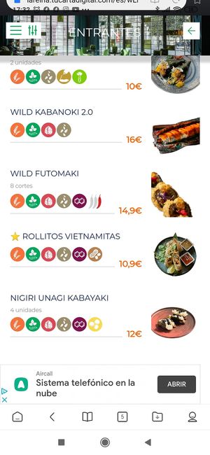 Carta entrantes 3 at Wild Food in Granada