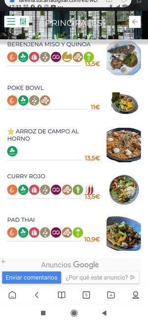 Carta principales 1 at Wild Food in Granada