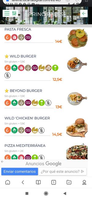 Carta principales 2 at Wild Food in Granada