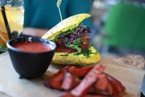 Wild Burger with Sweet Potato Fries!  at Wild Food in Granada