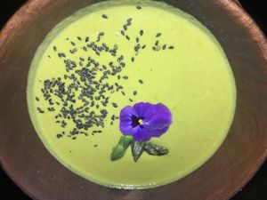 Raw pear and spinach soup. at Wild Food in Granada