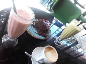 Delicious chocolate cake and smoothies!   at Wild Food in Granada