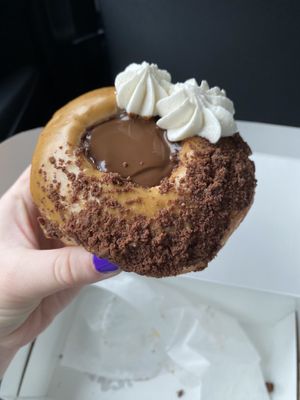 I don’t remember what this donut was called but it has an espresso glaze and chocolate ganache   at Revolution Doughnuts in Atlanta