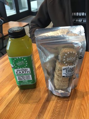 Green juice and cookies at Juice Press in Seattle