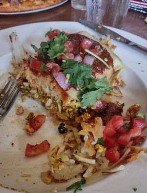 Vegan Breakfast Burrito with tofu scramble, vegan cheez, and Herbivorous Butcher soyrizo at Pizza Luce in Duluth
