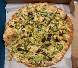 The Elote Pizza (plus tofu, which I added) at Pizza Luce in Duluth