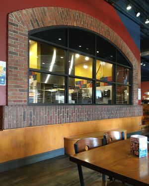 Kitchen window. Was fun to watch the pizza dough being tossed. at Pizza Luce in Duluth