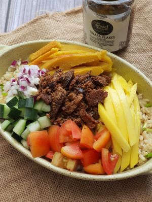 "Craving for Tinapa Rice? Just pop open a bottle of TGC Tinapa Flakes, slice some tomatoes, onions, cucumber and mangoes, serve with rice and you're done! Easy, healthy, delicious. at The Good Choices Ph in Metro Manila