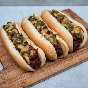 Our meat-free LONGGANISA is so versatile, you can use it even for sandwiches! Lovin' this TGC twist on the basic chili dog. at The Good Choices Ph in Metro Manila