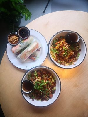 MI XAO one with tofu, one with tempeh at NhaBe Vietnamese Bistro in Martin