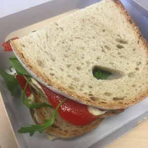 Vegan sandwich option - Hummus, roasted red pepper & rocket at Kalm Kitchen Cafe in Guildford