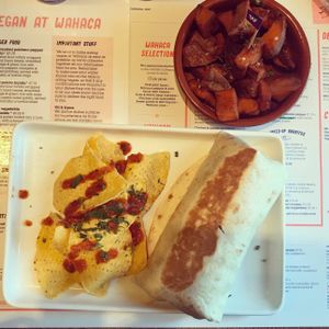 Fire roasted pepper burrito and sweet potato side.  at Wahaca - Waterloo in South East London