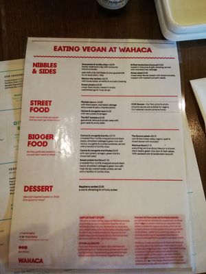 Vegan menu at Wahaca - Waterloo in South East London