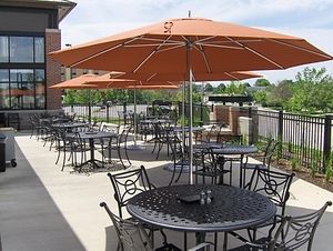 Outdoor seating at DESTIHL Restaurant & Brew Works in Normal