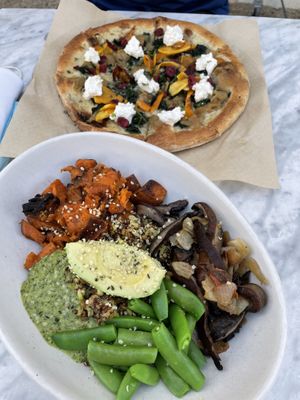 Ancient grains bowl & butternut squash pizza at True Food Kitchen - La Jolla Village in San Diego