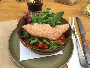 Vegan stew (aka tomato sauce in a bowl) at Depot in Ypres