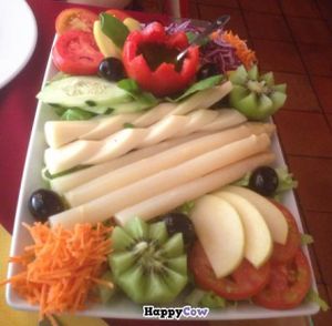 Palmito and fruit salad with a homemade basil and oil dressing (vegan) at Os Tibetanos in Lisbon