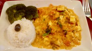 Delicious mango tofu curry! at Os Tibetanos in Lisbon