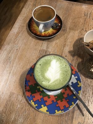 Matcha latte and coffee!  at Bagels & Beans - Mariaplaats in Utrecht