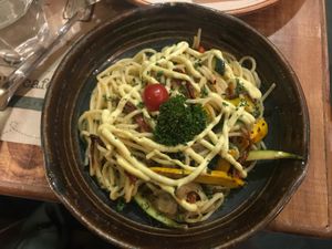 Vegan pasta Aglio e Olio at Farmers' Cafe in Mumbai