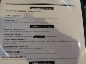 Vegan menu at Makers & Finders - Arts District in Las Vegas