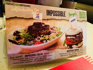 Every table was advertising Impossible burger   at The Counter in San Mateo