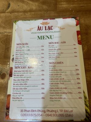 Menu  at Tiem Chay Au Lac in Da Lat