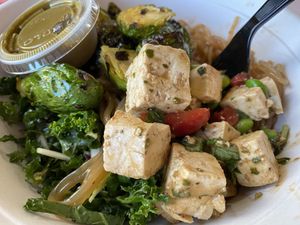 Sweet potato noodles, Brussels, tofu bowl and kale at Fresh Kitchen in Orlando