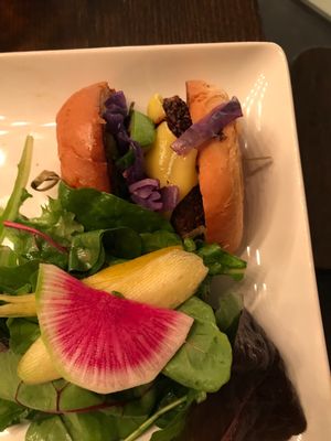 1/2 Osaka Burger with Vegan Cheese and side salad at Panacea in Las Vegas