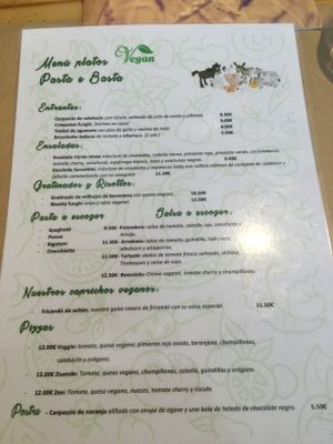 Vegan menu  at Pizza Basta Restaurante in Cambrils