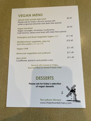 Vegan menu  at The Lytham Kitchen in Lytham