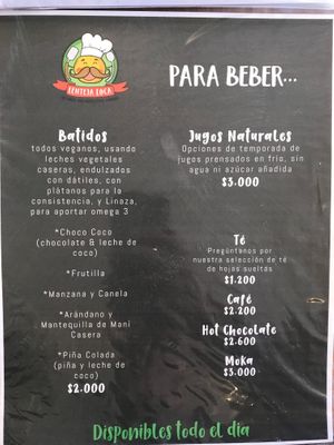 Menu at Lenteja Loca in Puerto Varas