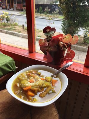 Spices vegetable soup at Lenteja Loca in Puerto Varas