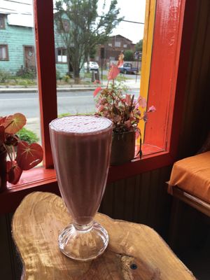 Fruity almond milk shake at Lenteja Loca in Puerto Varas