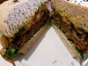very testy seitan burger  at Lenteja Loca in Puerto Varas