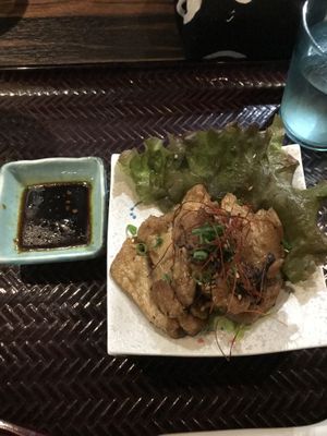 Soy meat appetizer with spicy dipping sauce (included in set menu) at Shinjukugyoen Ramen Ouka in Tokyo