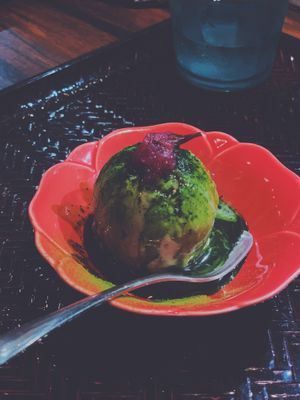 Matcha ice cream at Shinjukugyoen Ramen Ouka in Tokyo