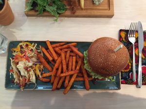 seitan burger  at Nourish in Bath