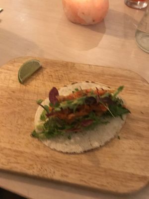 Fried avocado and kimchi taco at Nourish in Bath
