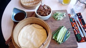 "Duck" Pancakes with Hoisin sauce at Nourish in Bath