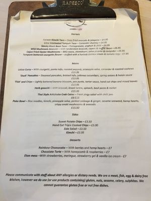 Menu (Sep 2019) at Nourish in Bath