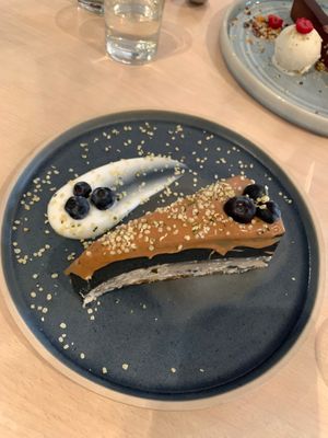 Activated charcoal cheesecake  at Nourish in Bath