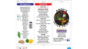 Menu (Front Side) at Andy's Juice Joint in Fairfield
