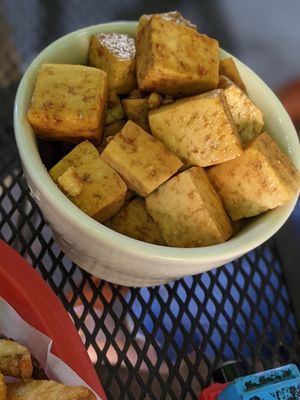 Side of fried tofu at Vertical Diner in Salt Lake City