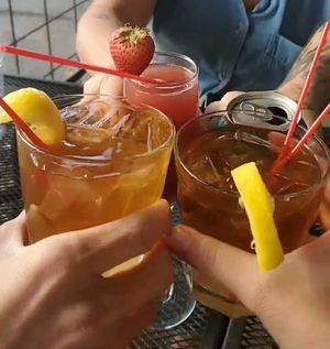 Strawberry mimosa and some kind of tea and rum drink that was amazing at Vertical Diner in Salt Lake City