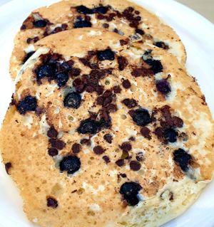 pancakes... choc blueberries at Vertical Diner in Salt Lake City