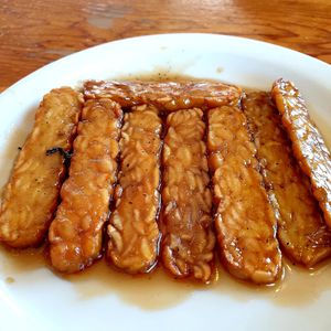 tempeh bacon... swiming in maple syrup at Vertical Diner in Salt Lake City